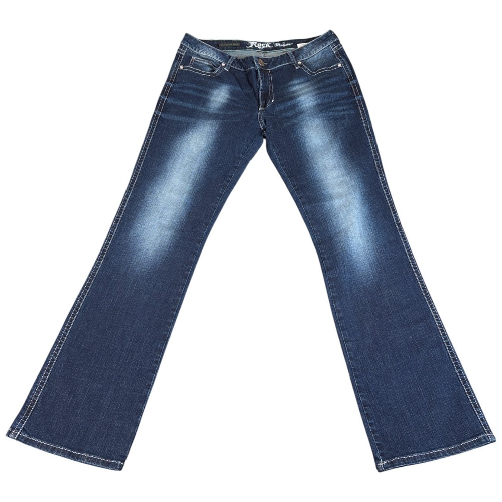 Wrangler Rock 47 Bootcut Jeans Womens 11x34 (33x32) Blue Denim Ultra Low Rise